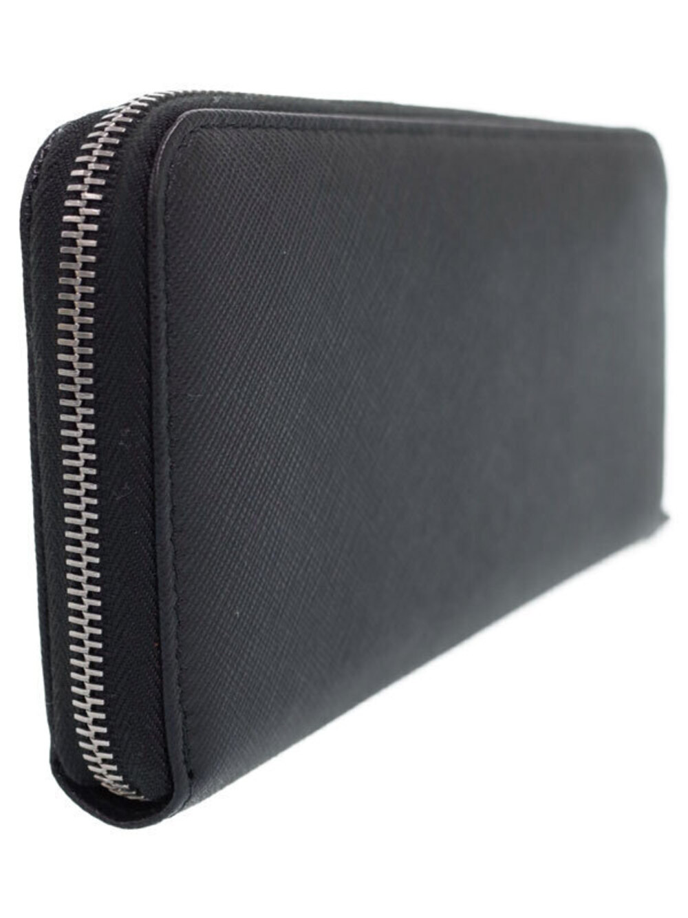 Prada Round Long Around Leather Wallet Saffiano Zip Zipper Black